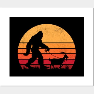 Bigfoot Sasquatch Walking a Goat Funny Retro Vintage Posters and Art